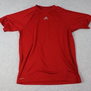 Adidas Shirt Mens Medium Climalite Activewear Gym Training Logo Red Short Sleeve